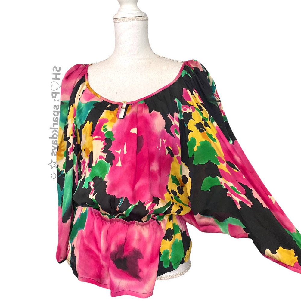 Anthropologie Vintage 90s Yoana Baraschi Puff Sleeve SIlk Floral Blouse | M